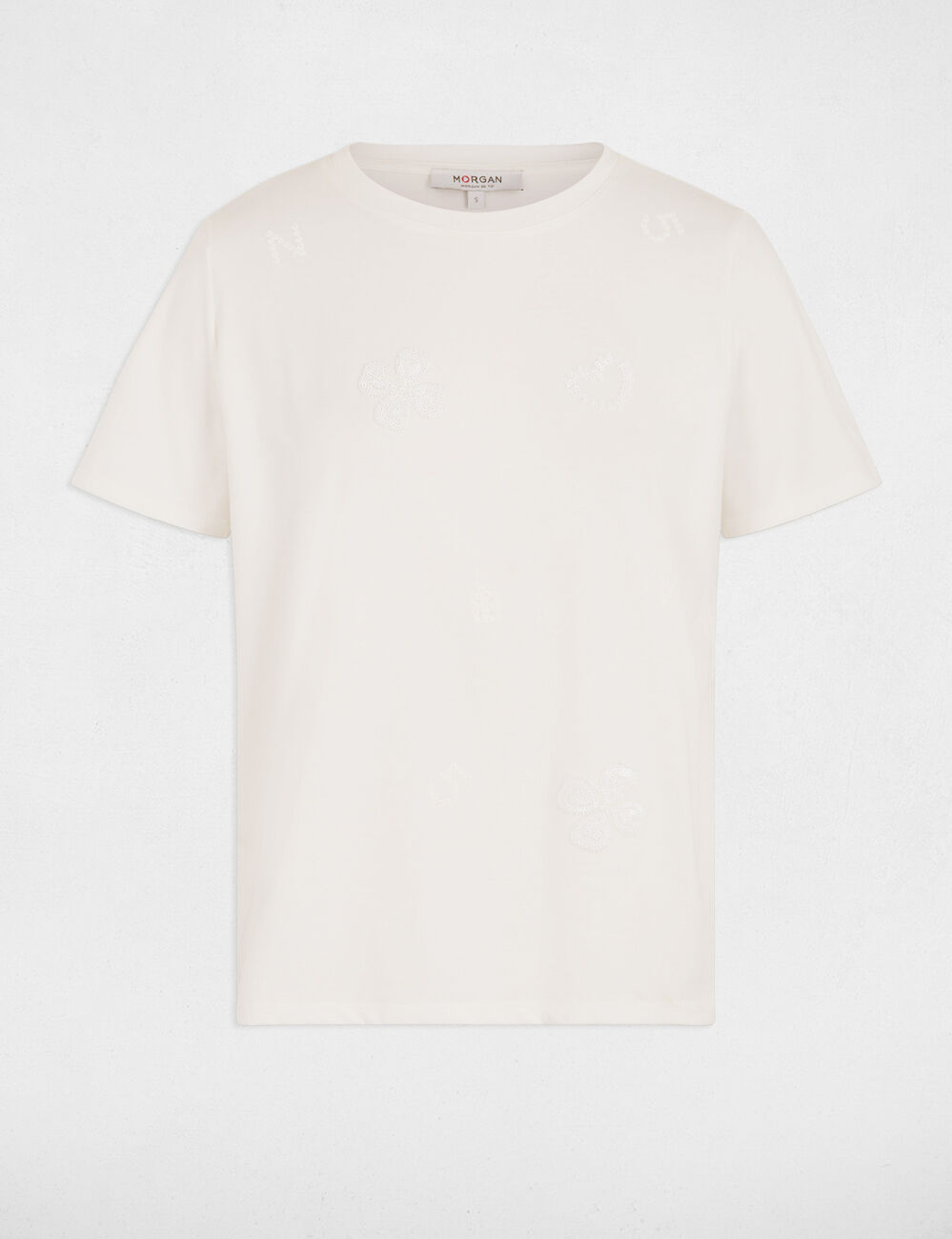 Embroidered round neck t-shirt white women