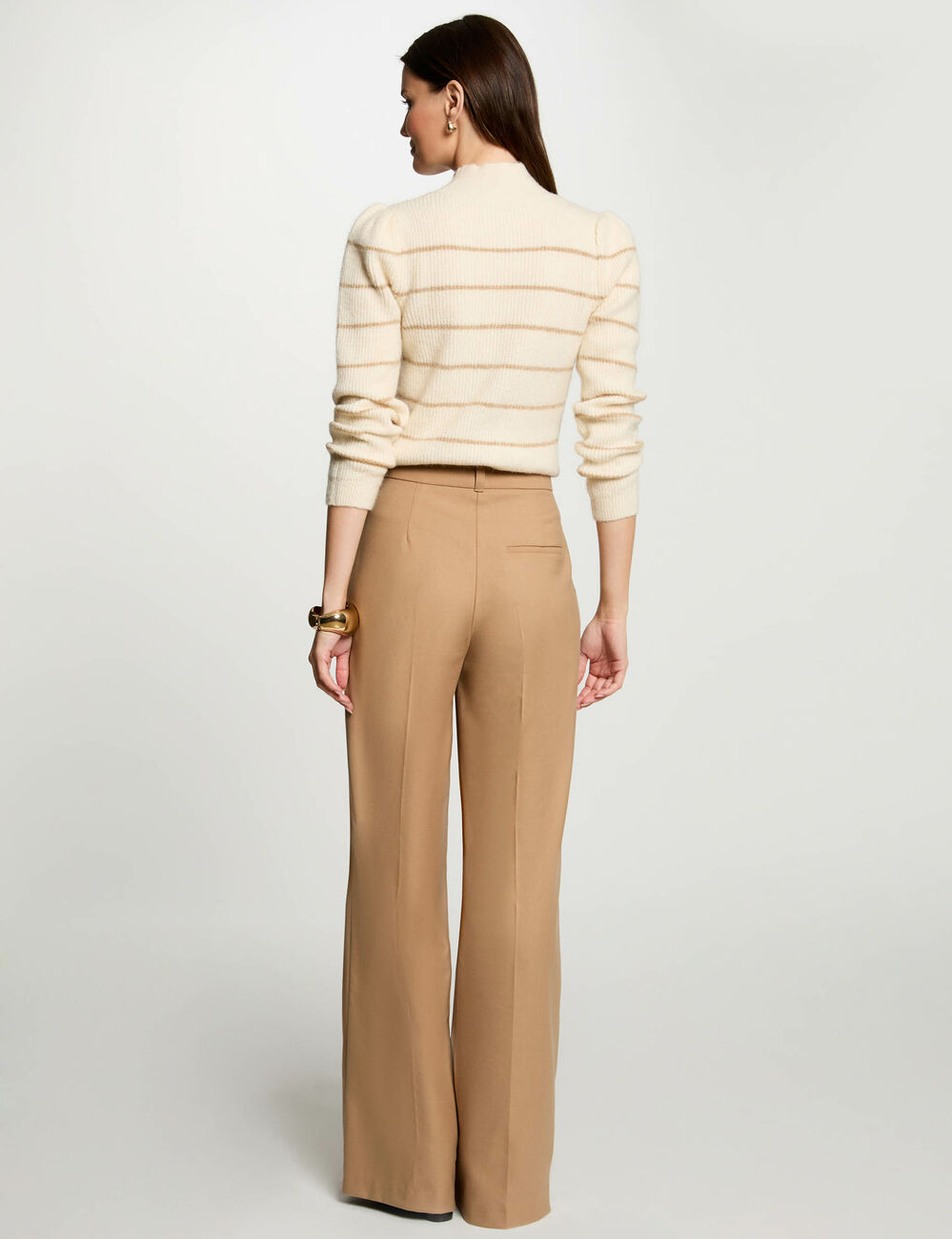 Pull col montant rayé ivoire femme