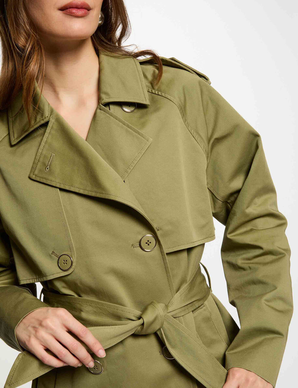 Belted long trenchcoat sand women