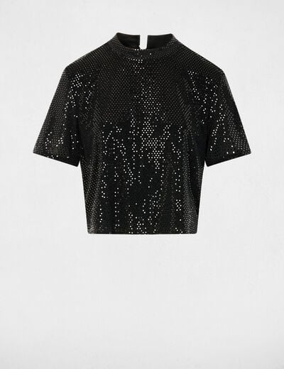 High neck sequin t-shirt black women
