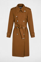 Long belted trench coat camel women