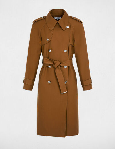 Long belted trench coat camel women