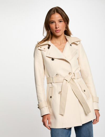 Trenchcoat faux leather detail ivory women