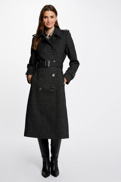 Long belted coat with buttons mid-grey ladies'