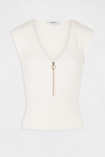 Zipped jumper with short sleeves ivory ladies'