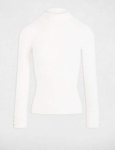 Long-sleeve fuzzy knit sweater ivory women