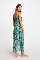 Printed waisted maxi dress green women