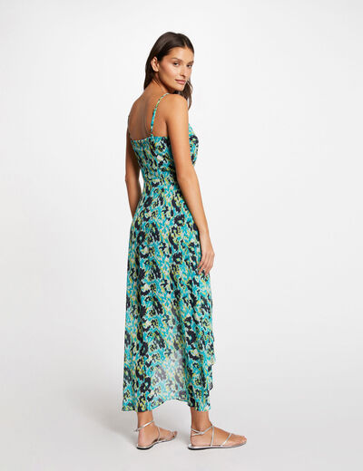 Printed waisted maxi dress green ladies'