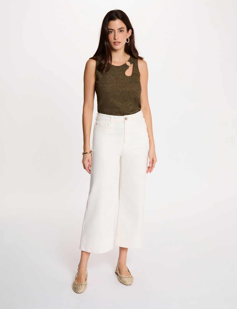 Sleeveless vest top khaki green women