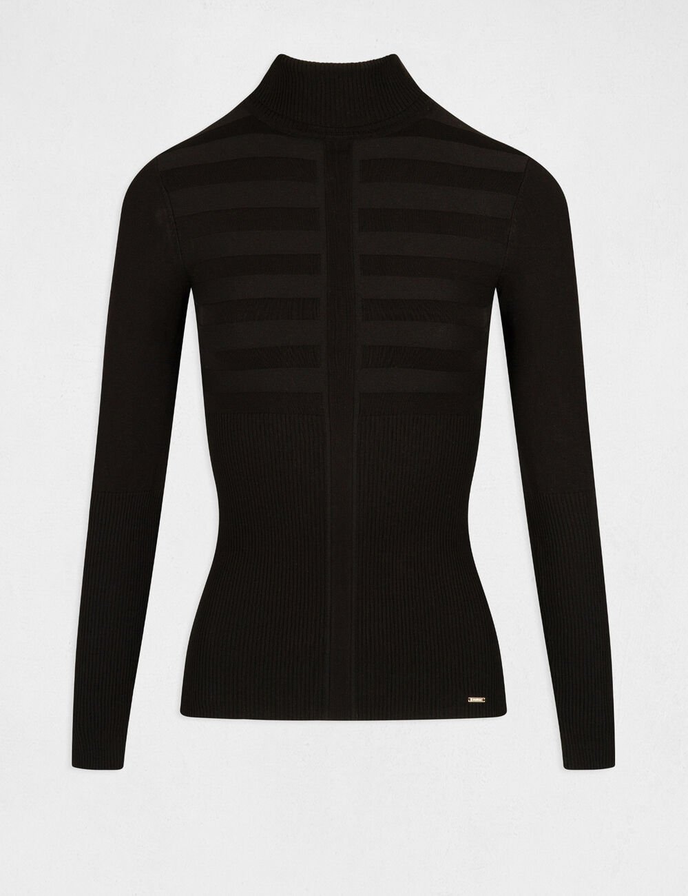 Pull manches longues col roulé noir femme