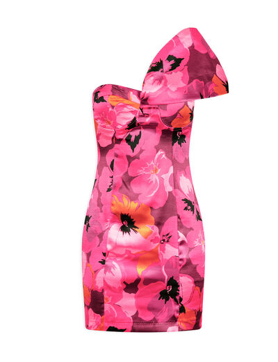 Fitted satin dress with floral print multico ladies'