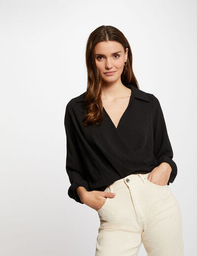 Long-sleeved blouse black ladies'