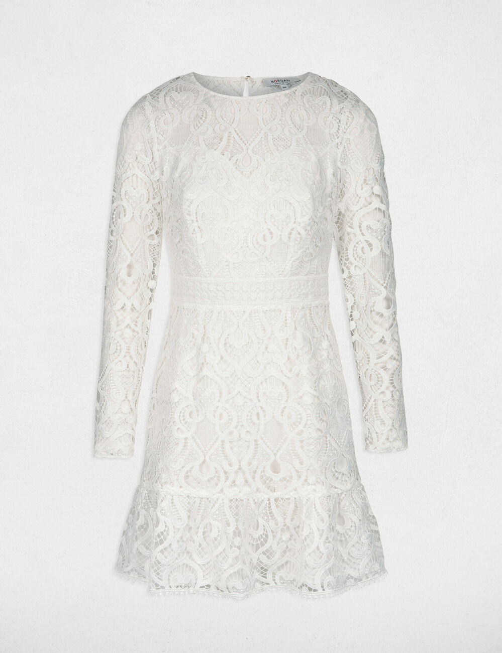 Fitted mini lace dress ecru women