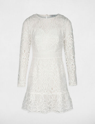 Fitted mini lace dress ecru women