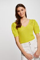 Short-sleeved openwork jumper medium yellow women