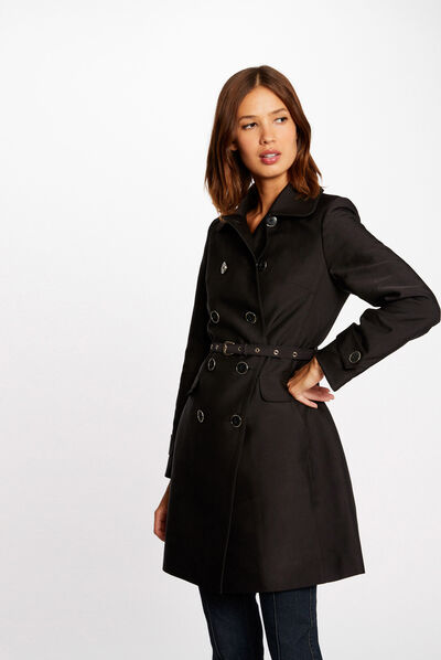 Straight buttoned and belted trenchcoat black ladies'