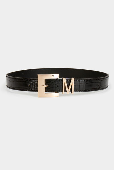 Belt with croc effect and M loop black ladies'