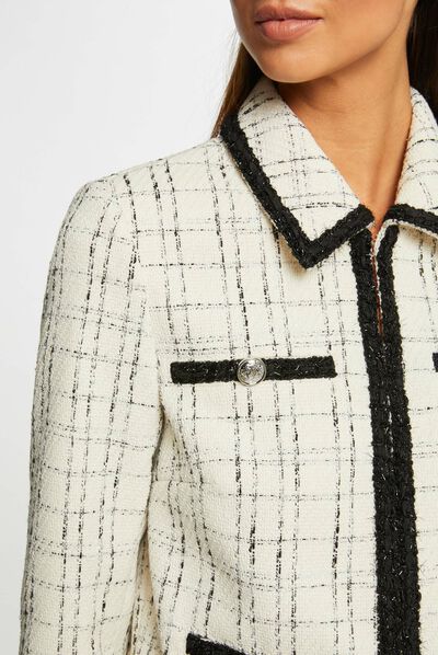 Straight jacket with contrasting edgings ivory ladies'