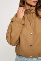 Cropped jacket with high neck camel women