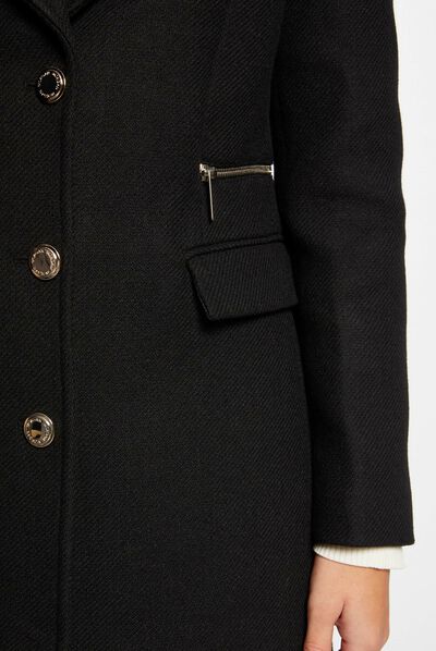 Waisted coat with zipped detail black ladies'