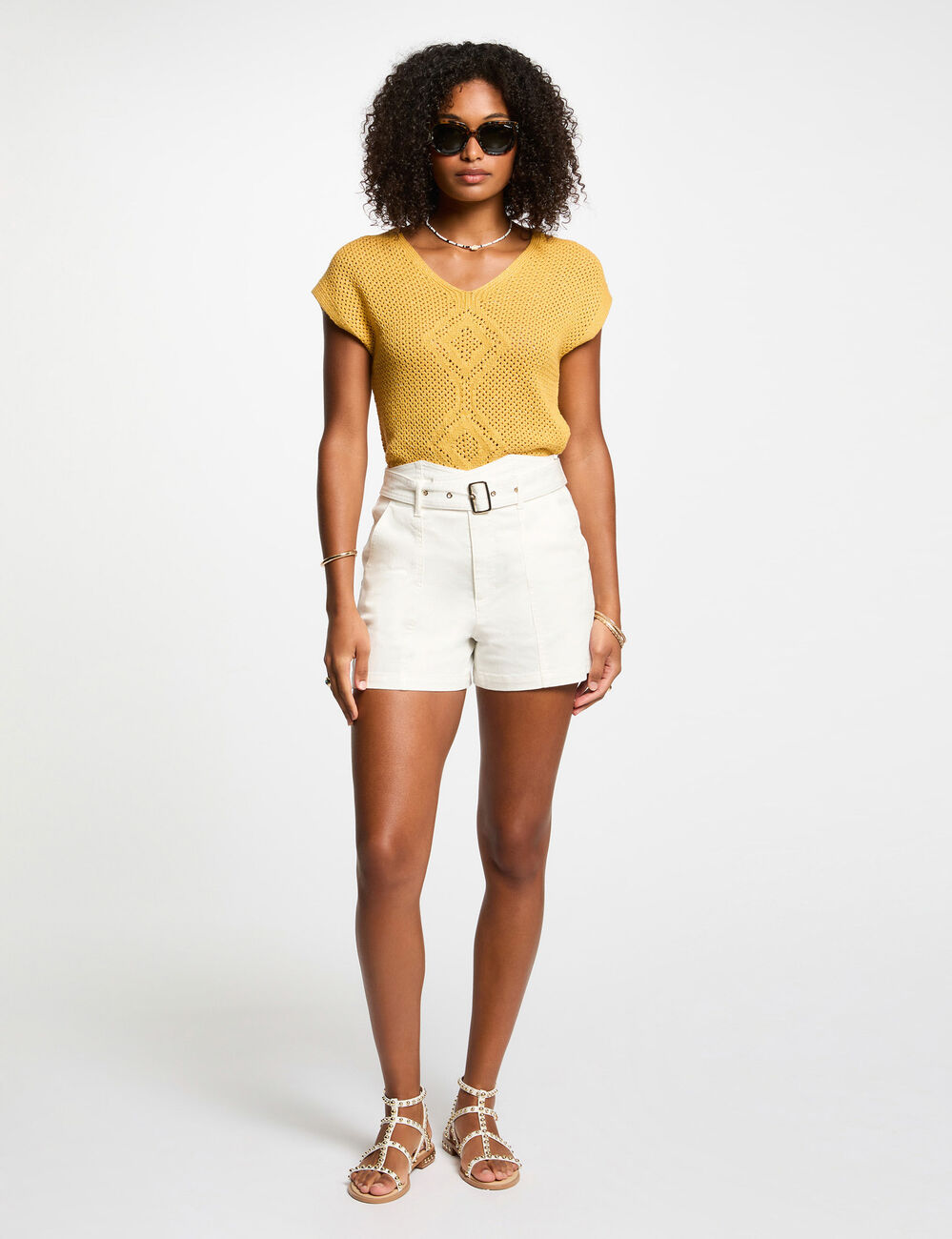 Short-sleeved jumper mustard yellow women