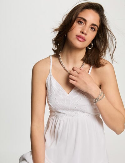 Loose maxi embroidered dress white women