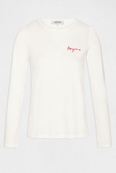 Long-sleeved t-shirt with embroidery ecru ladies'