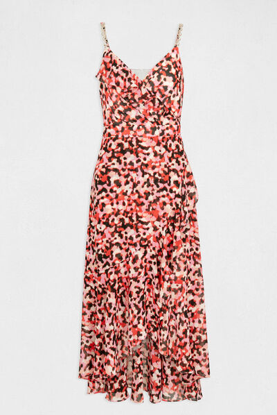 Maxi A-line dress with abstract print pink ladies'