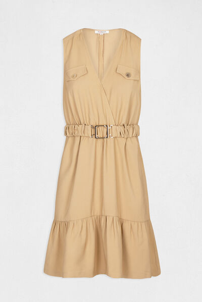 Loose straight belted dress camel ladies'