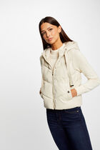 Faux leather padded jacket with hood ivory women