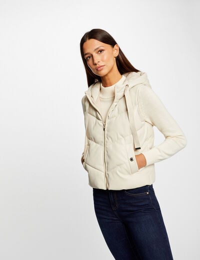 Faux leather padded jacket with hood ivory women