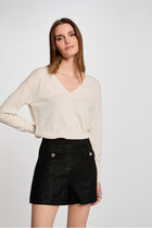 Jumper V-neck long sleeves ivory women