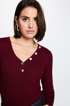 Fitted V-neck sweater bordeaux women