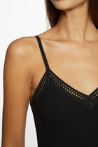 Vest top thin straps with lace strips black women