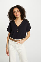 Jumper V-neck short sleeves navy women