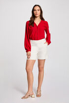 High-waisted straight shorts with darts ecru women
