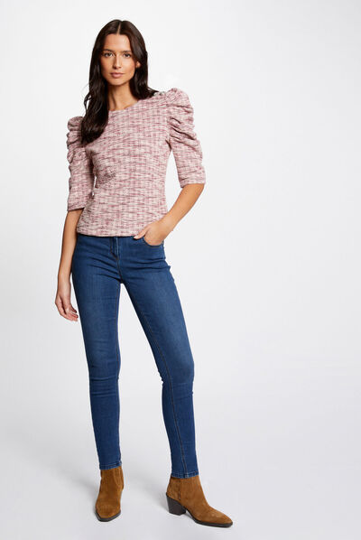 Shirred 3/4-length sleeved t-shirt multico ladies'