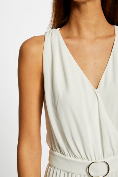 Loose jumpsuit with pleated legs ecru ladies'