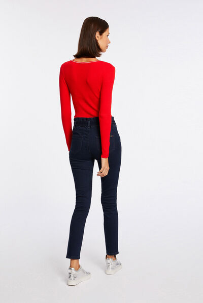 Long-sleeved jumper with V-neck red ladies'