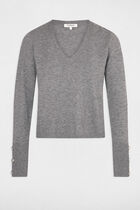 Long-sleeved jumper V-neck mid-grey women