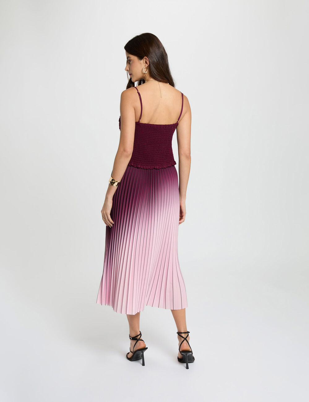 Maxi pleated skirt plum women