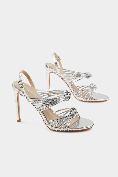 Sandals with heels and tied straps silver ladies'