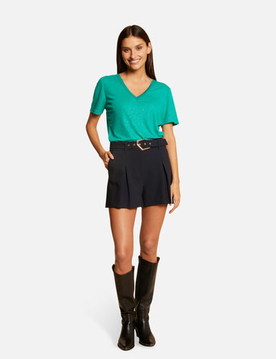 Short-sleeved t-shirt with V-neck mid-green ladies'