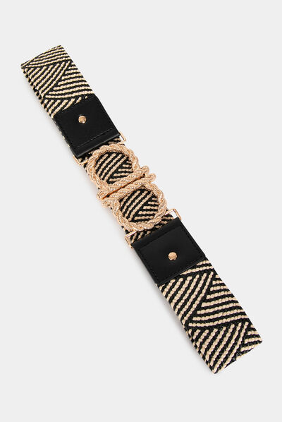 Elasticised belt with geometric effect black ladies'