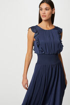 Maxi A-line dress with smocked waist indigo women
