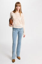 High-waisted bootcut jeans bleach denim women