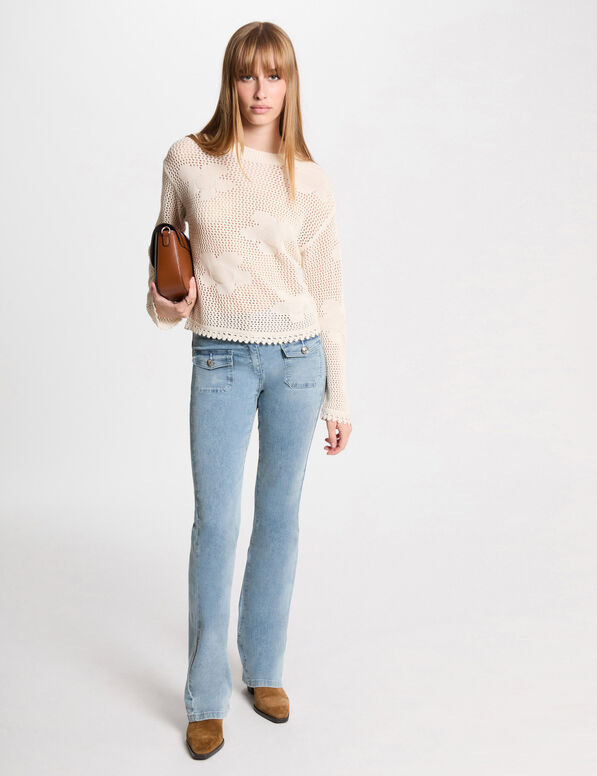 high waisted bootcut jeans bleach denim women High-waisted bootcut jeans bleach denim women