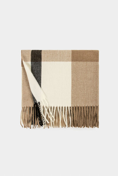 Checked scarf black ladies'