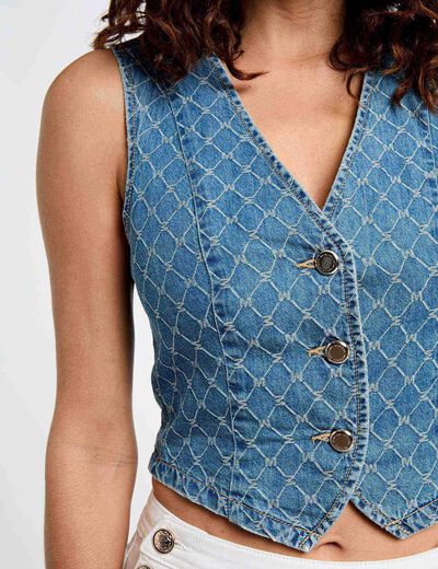 Denim sleeveless waistcoat stone wash denim women
