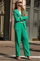 Straight trousers with darts emerald green women